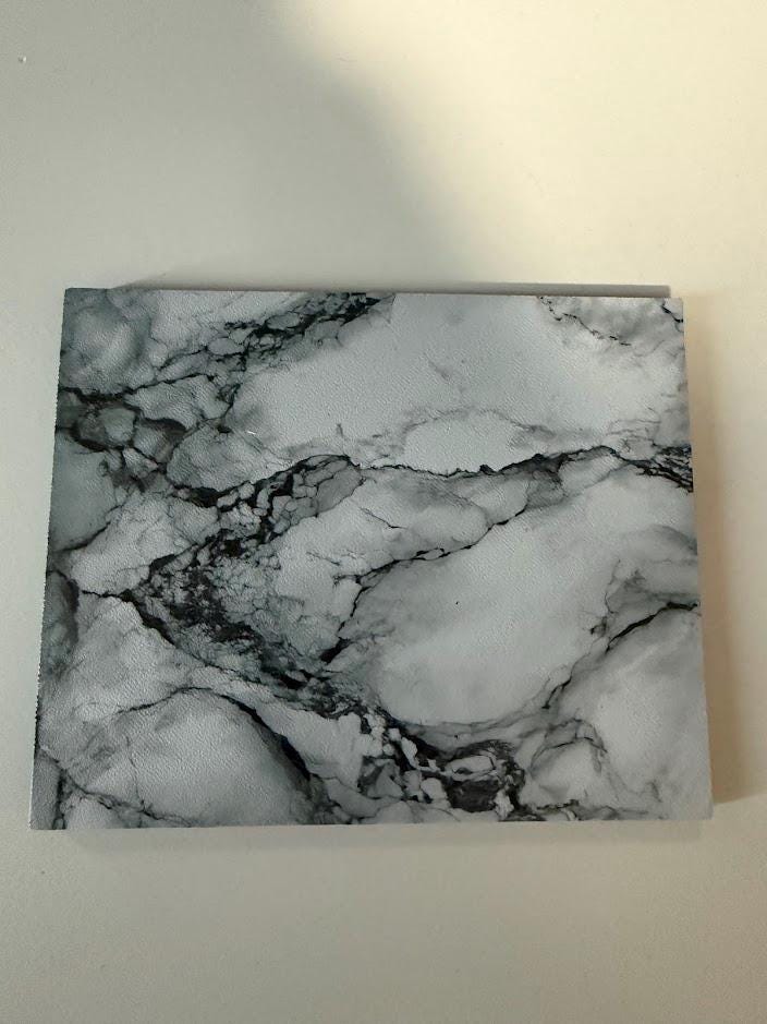 Custom Steam Machine Faceplate, Build your own Personalized Magnetic Cover Plate, Your Photo or Art UV Printed, Gamer Gift Valve Steam, sample printed faceplate panel with a white marble pattern, photographed against a plain off-white background
