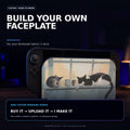 Custom 3D Printed Switch 2 Dock Faceplate, Magnetic Snap-On Cover (Personalized Photo), promotional graphic reading Build Your Own Faceplate for your Nintendo Switch 2 dock, showing a docked console with a custom illustration of two cats by a window on the screen